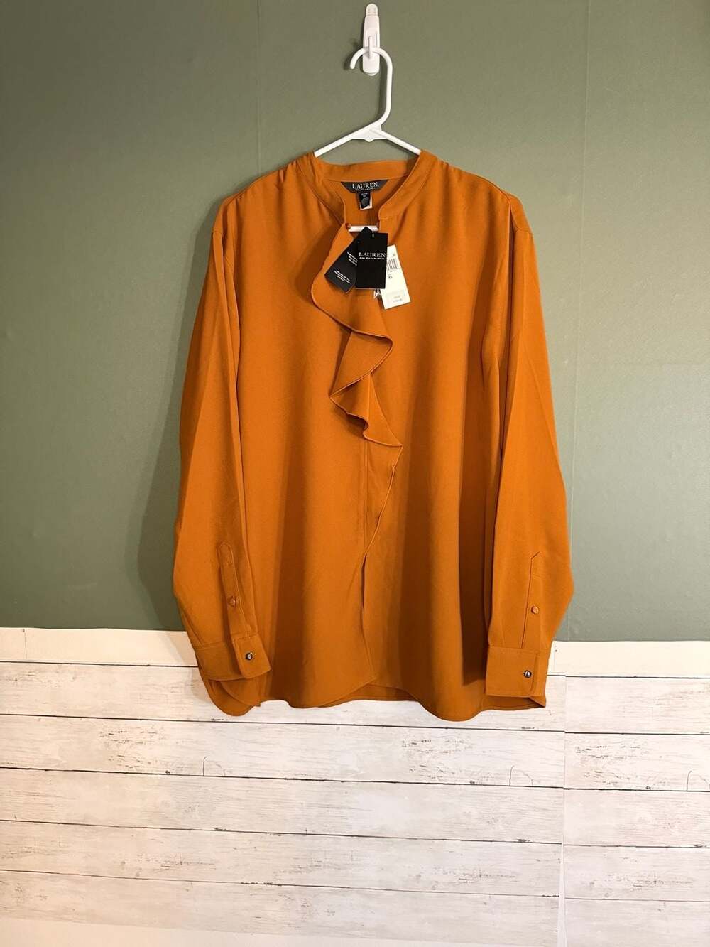 Lauren Ralph Lauren Ruffle-Trimmed Georgette Tunic Size XL Brown